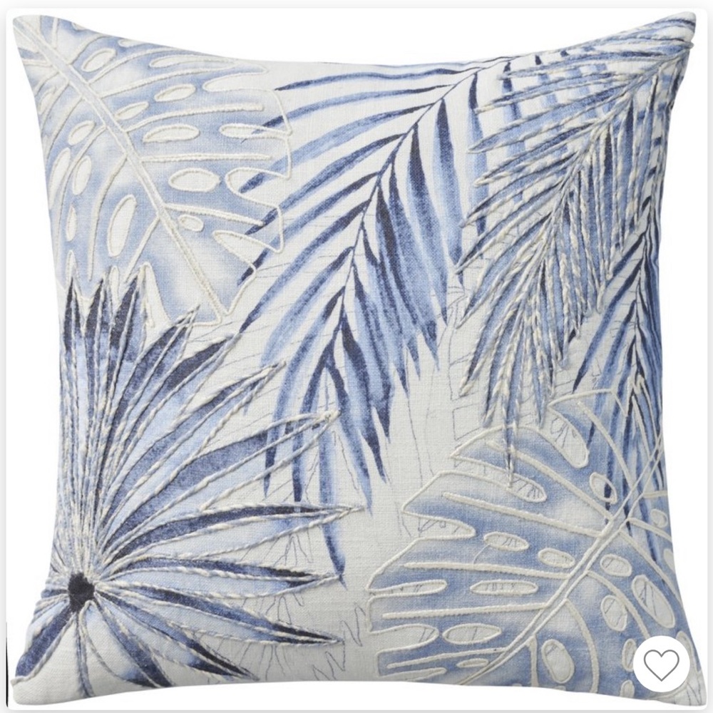 Mina Victory Lifestyles Embroidered Palms 18x18 Blue Indoor Pillow Cover-
